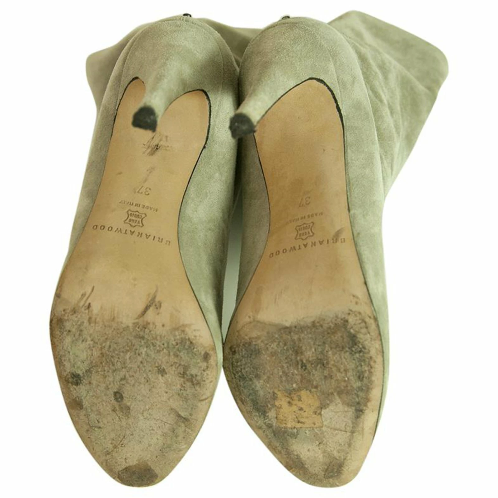 Brian Atwood Gray Suede Leather Pull On Calf Booties Boots Heels Shoes Size 37 Grey 8 Brian Atwood Gray Suede Leather Pull On Calf Booties Boots Heels Shoes Size 37 Grey - Image 8