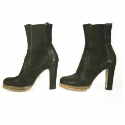 Prada Black Leather Pull On Calf Booties Boots Heels Shoes Size 36.5 -winter shoes Sales 2023 265228 4