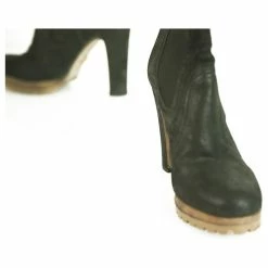 Prada Black Leather Pull On Calf Booties Boots Heels Shoes Size 36.5 -winter shoes Sales 2023 265228 9