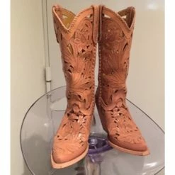Jean Paul Gaultier Lace Leather Cowboy Boots Beige Caramel -winter shoes Sales 2023 26908 10