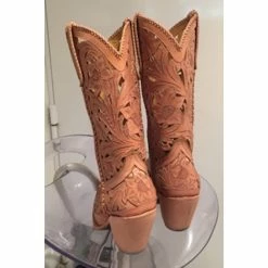 Jean Paul Gaultier Lace Leather Cowboy Boots Beige Caramel -winter shoes Sales 2023 26908 3
