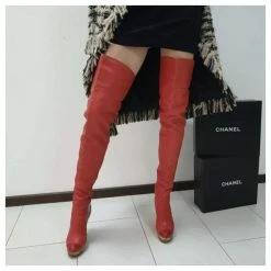 Chanel Paris Moscow Red Leather Over Knee Wadge Boots Sz. 37,5 -winter shoes Sales 2023 269812 9