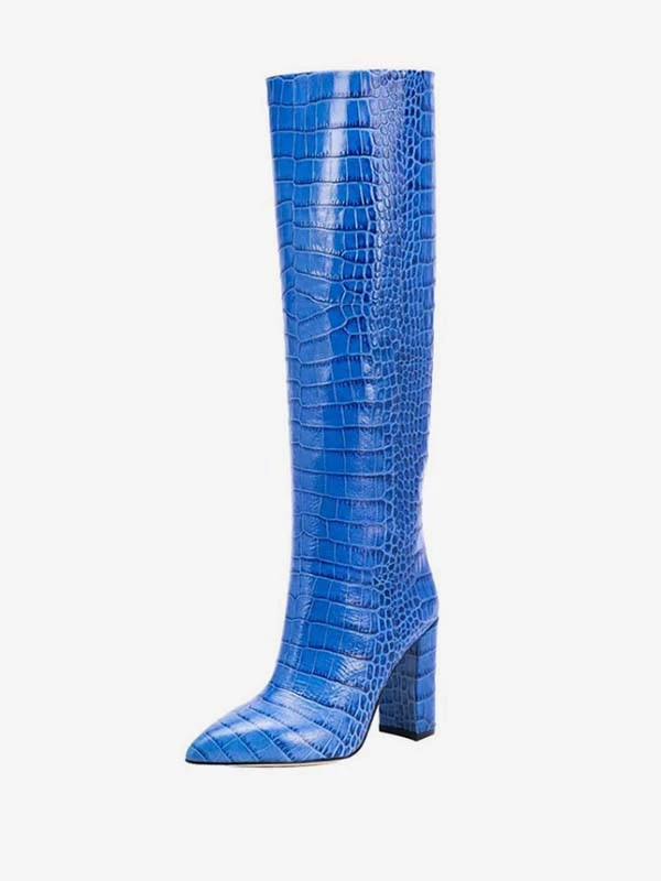 Women's Croc Print Chunky Heel Knee High Boots 6 Women's Croc Print Chunky Heel Knee High Boots - Image 6