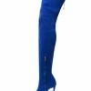 Over The Knee Boots Micro Suede Upper Blue Pointed Toe Stiletto Heel Thigh High Boots