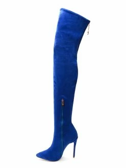 Over The Knee Boots Micro Suede Upper Blue Pointed Toe Stiletto Heel Thigh High Boots