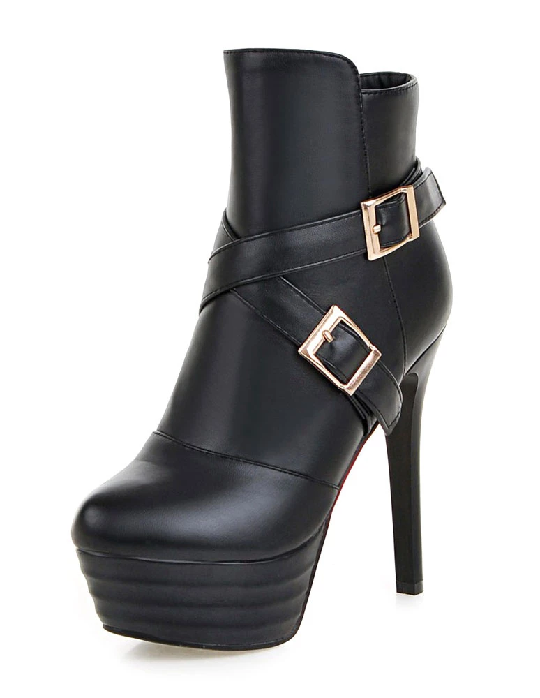 Black Ankle Boots High Heel Platform Booties Women's Buckle Zipper Stiletto Short Boots 6 Black Ankle Boots High Heel Platform Booties Women's Buckle Zipper Stiletto Short Boots - Image 6