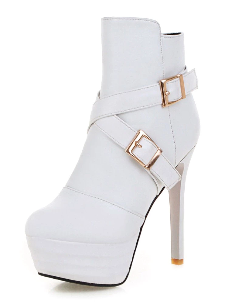 Black Ankle Boots High Heel Platform Booties Women's Buckle Zipper Stiletto Short Boots 4 Black Ankle Boots High Heel Platform Booties Women's Buckle Zipper Stiletto Short Boots - Image 4