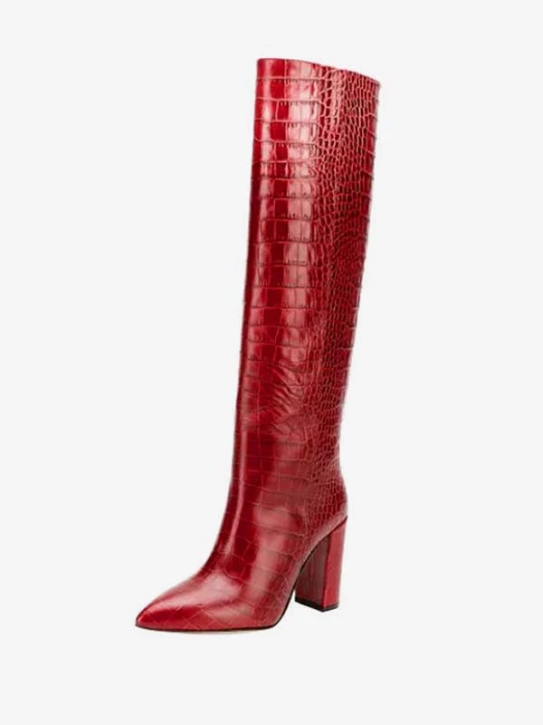 Women's Croc Print Chunky Heel Knee High Boots 3 Women's Croc Print Chunky Heel Knee High Boots - Image 3