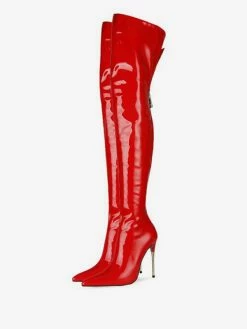 Women's Patent Leather Thigh High Heel Boots Bright Leather