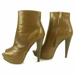BNWOB Sergio Rossi Tan Shinny Leather Peep Toe Ankle Boots Booties Sz 37,5 Brown -winter shoes Sales 2023 371071 4