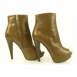 BNWOB Sergio Rossi Tan Shinny Leather Peep Toe Ankle Boots Booties Sz 37,5 Brown -winter shoes Sales 2023 371071 5