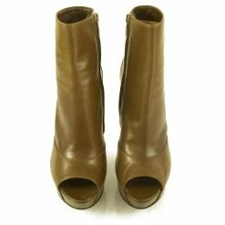 BNWOB Sergio Rossi Tan Shinny Leather Peep Toe Ankle Boots Booties Sz 37,5 Brown -winter shoes Sales 2023 371071 6