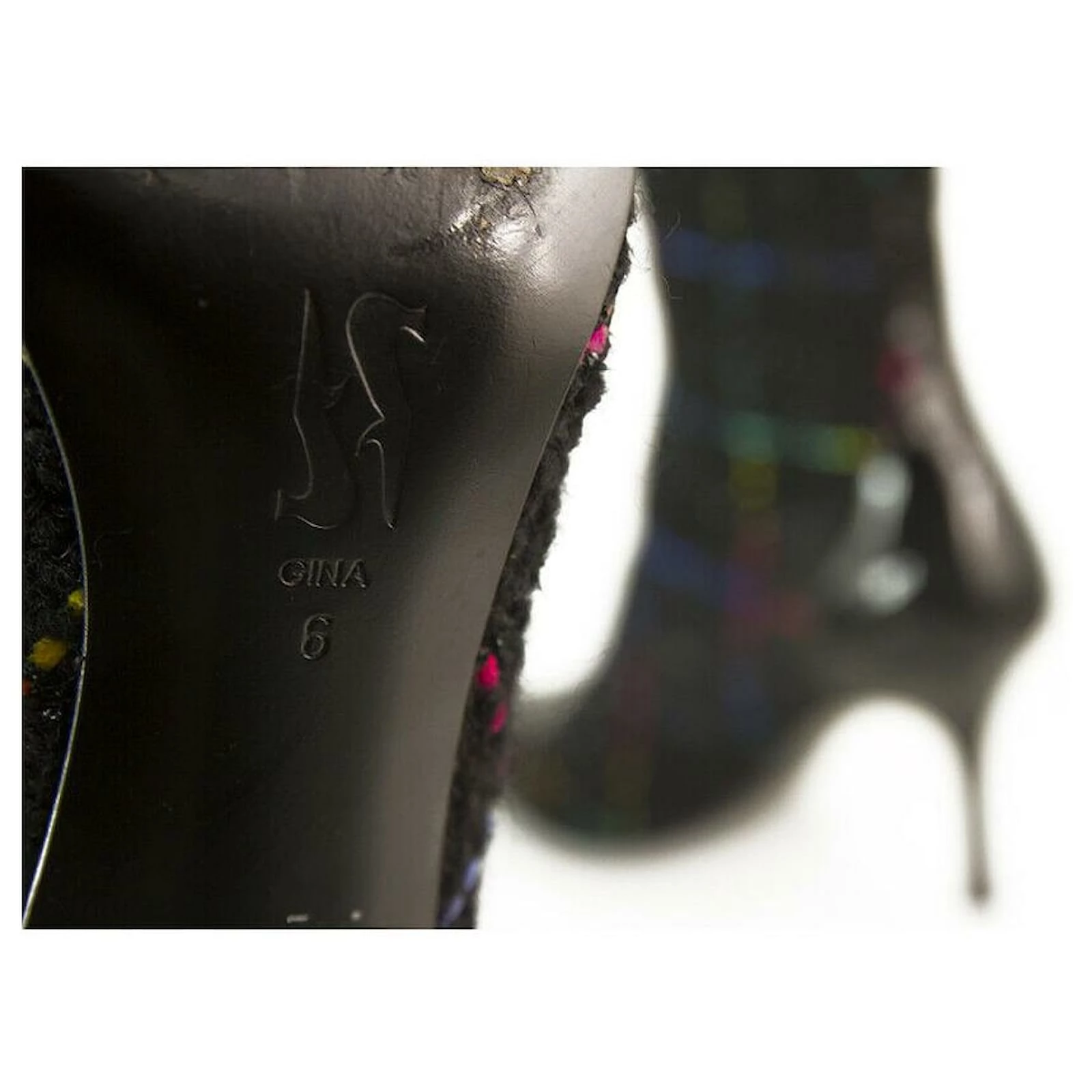 Gina Tweed Fabric Black Patent Leather Boots Slim Heels Shoes Back Zipper Sz 6 7 Gina Tweed Fabric Black Patent Leather Boots Slim Heels Shoes Back Zipper Sz 6 - Image 7