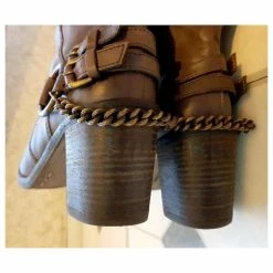 Janet & Janet - Boots With Heel And Metal Chain In Taupe Brown Leather, Rock Spirit -winter shoes Sales 2023 389342 8