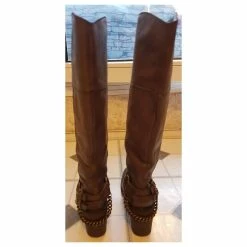 Janet & Janet - Boots With Heel And Metal Chain In Taupe Brown Leather, Rock Spirit -winter shoes Sales 2023 389342 9