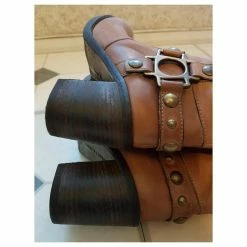 Janet & Janet Tan Tan Tan Leather Heeled Boots With Metal Rivets Beige Light Brown Caramel -winter shoes Sales 2023 389345 10