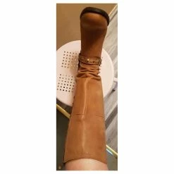 Janet & Janet Tan Tan Tan Leather Heeled Boots With Metal Rivets Beige Light Brown Caramel -winter shoes Sales 2023 389345 4