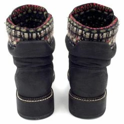 Chanel Ankle Boots In Black Leather With Grey-red Tweed Trim -winter shoes Sales 2023 399211 4
