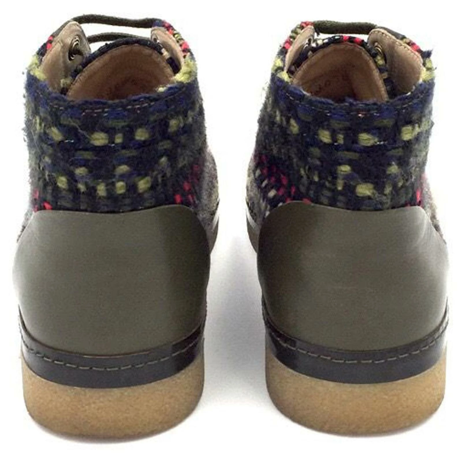 Chanel Ankle Boots In Green Leather And Tweed With Cs On Fronts 4 Chanel Ankle Boots In Green Leather And Tweed With Cs On Fronts - Image 4