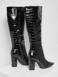 Women Knee High Boots Leather Black Round Toe Stone Patter Chunky Heel Boots -winter shoes Sales 2023 3a005a7b a2d6 42a8 b53d 27f4ec71855d