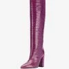 Women's Croc Print Chunky Heel Knee High Boots