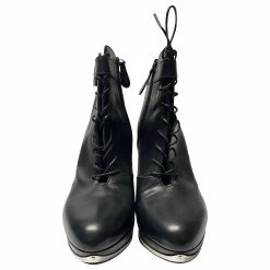 Alexander McQueen Curved Heel Platform Ankle Boots In Black Leather -winter shoes Sales 2023 413862 3