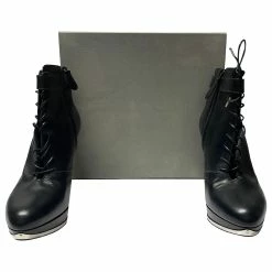 Alexander McQueen Curved Heel Platform Ankle Boots In Black Leather -winter shoes Sales 2023 413862 7