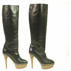 MARNI Black Leather Platform Knee Height Boots Wooden Heels Square Front 36 -winter shoes Sales 2023 422617 3