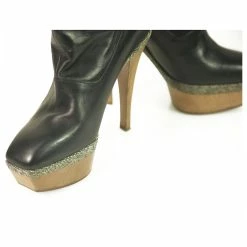 MARNI Black Leather Platform Knee Height Boots Wooden Heels Square Front 36 -winter shoes Sales 2023 422617 6