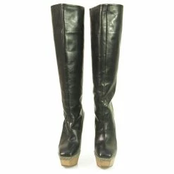 MARNI Black Leather Platform Knee Height Boots Wooden Heels Square Front 36 -winter shoes Sales 2023 422617 8