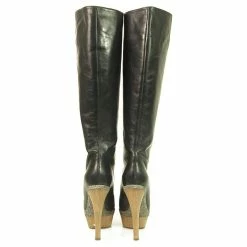 MARNI Black Leather Platform Knee Height Boots Wooden Heels Square Front 36 -winter shoes Sales 2023 422617 9