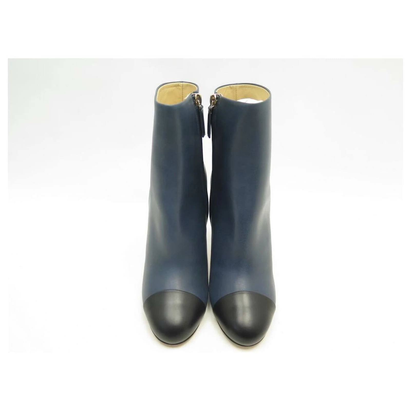 NEW CHANEL G SHOES33306 BLACK BLUE TWO-TONE LEATHER ANKLE BOOTS SHORT BOOTS Navy Blue 7 NEW CHANEL G SHOES33306 BLACK BLUE TWO-TONE LEATHER ANKLE BOOTS SHORT BOOTS Navy Blue - Image 7