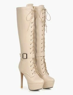 Platform Knee High Boots Womens Patent Lace Up Round Toe Stiletto Heel Winter Boots -winter shoes Sales 2023 443441df f79a 4776 9b2b 60889aa7c8c5