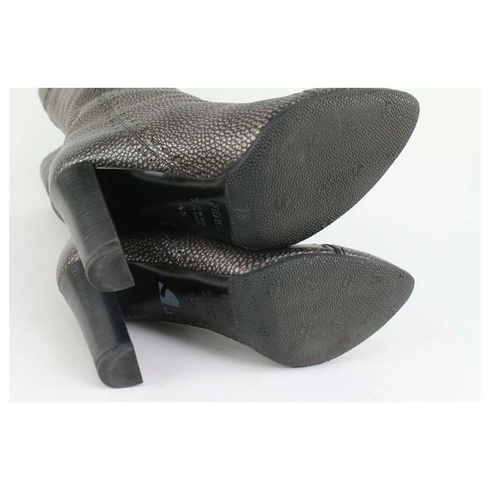 Fendi Women's 36.5 Knee High Grey Leather Selleria Boots 1F1206 4 Fendi Women's 36.5 Knee High Grey Leather Selleria Boots 1F1206 - Image 4