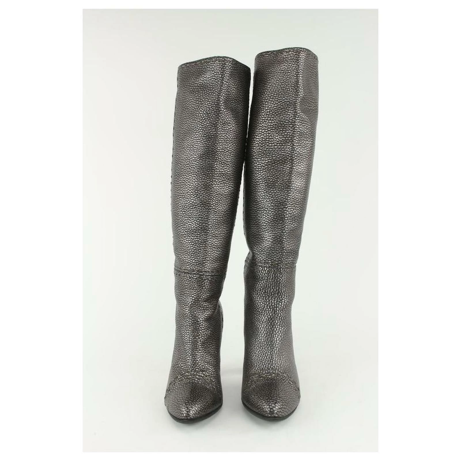 Fendi Women's 36.5 Knee High Grey Leather Selleria Boots 1F1206 8 Fendi Women's 36.5 Knee High Grey Leather Selleria Boots 1F1206 - Image 8