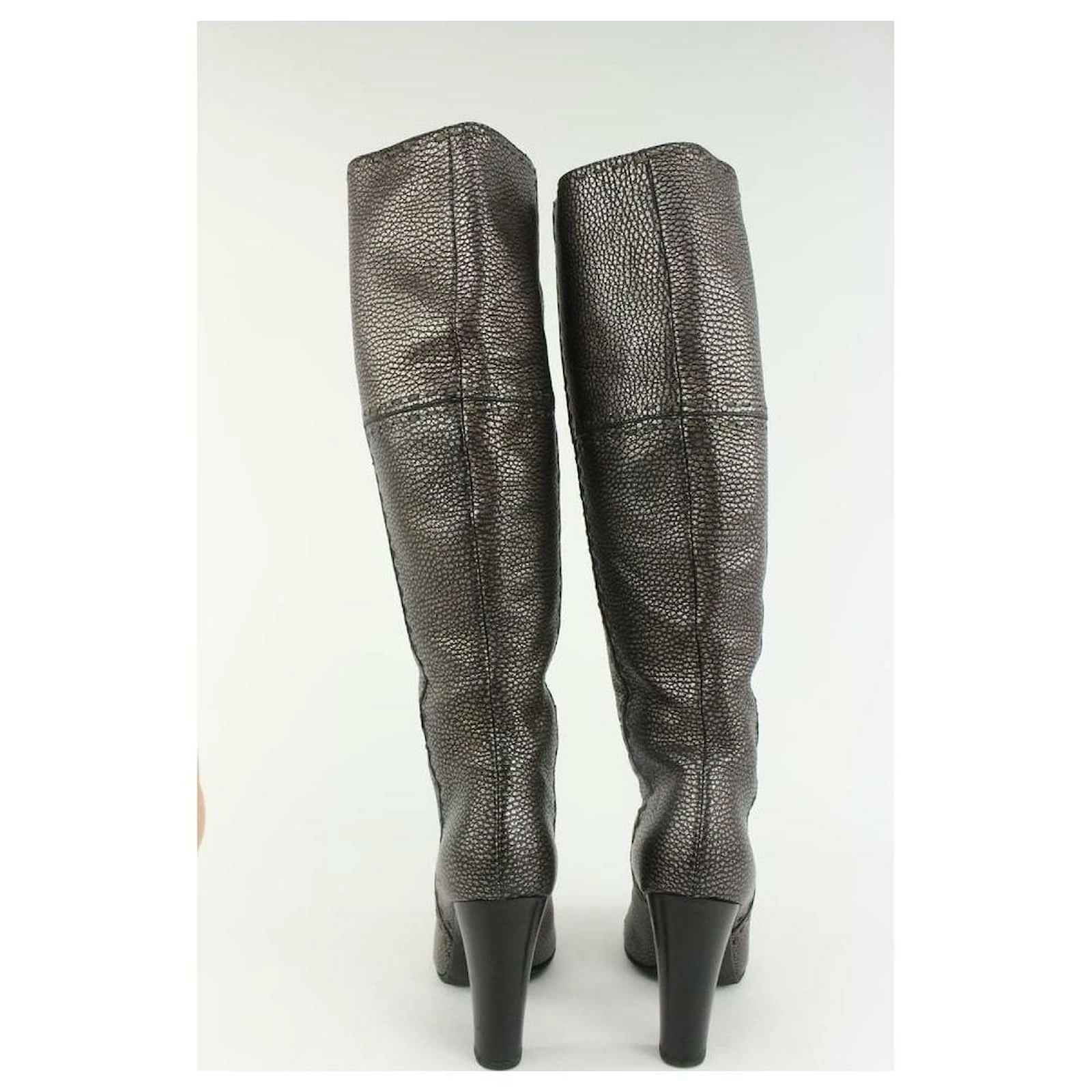 Fendi Women's 36.5 Knee High Grey Leather Selleria Boots 1F1206 9 Fendi Women's 36.5 Knee High Grey Leather Selleria Boots 1F1206 - Image 9