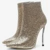 Women Ankle Boots Light Gold Sequined Pointed Toe Stiletto Heel High Heel Booties