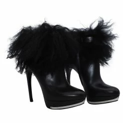 Alexander McQueen Fur Trim Ankle Boots In Black Leather -winter shoes Sales 2023 462555 4