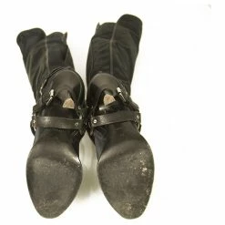 Ermanno Scervino Blue Satin Black Leather Over The Knee Boots Heels Shoes Sz 39 -winter shoes Sales 2023 486867 6