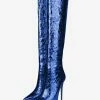 Women Knee High Boots Dazzling Blue Pointed Toe Stiletto Heel Night Club High Heel Women Boots