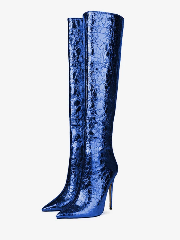 Women Knee High Boots Dazzling Blue Pointed Toe Stiletto Heel Night Club High Heel Women Boots 1 Women Knee High Boots Dazzling Blue Pointed Toe Stiletto Heel Night Club High Heel Women Boots