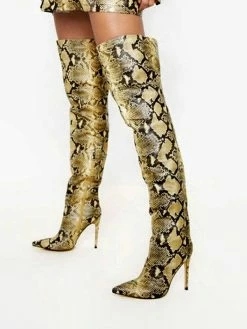 Women's Snakeskin Stiletto Heel Thigh High Boots