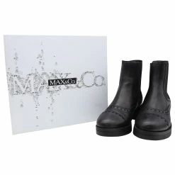 MAX & CO. Perforated Ankle Boots In Black Leather -winter shoes Sales 2023 504362 7
