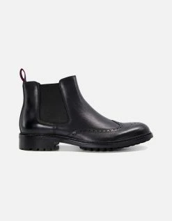 Dune London Dune Mens CHECK Leather Chelsea Brogue Boots