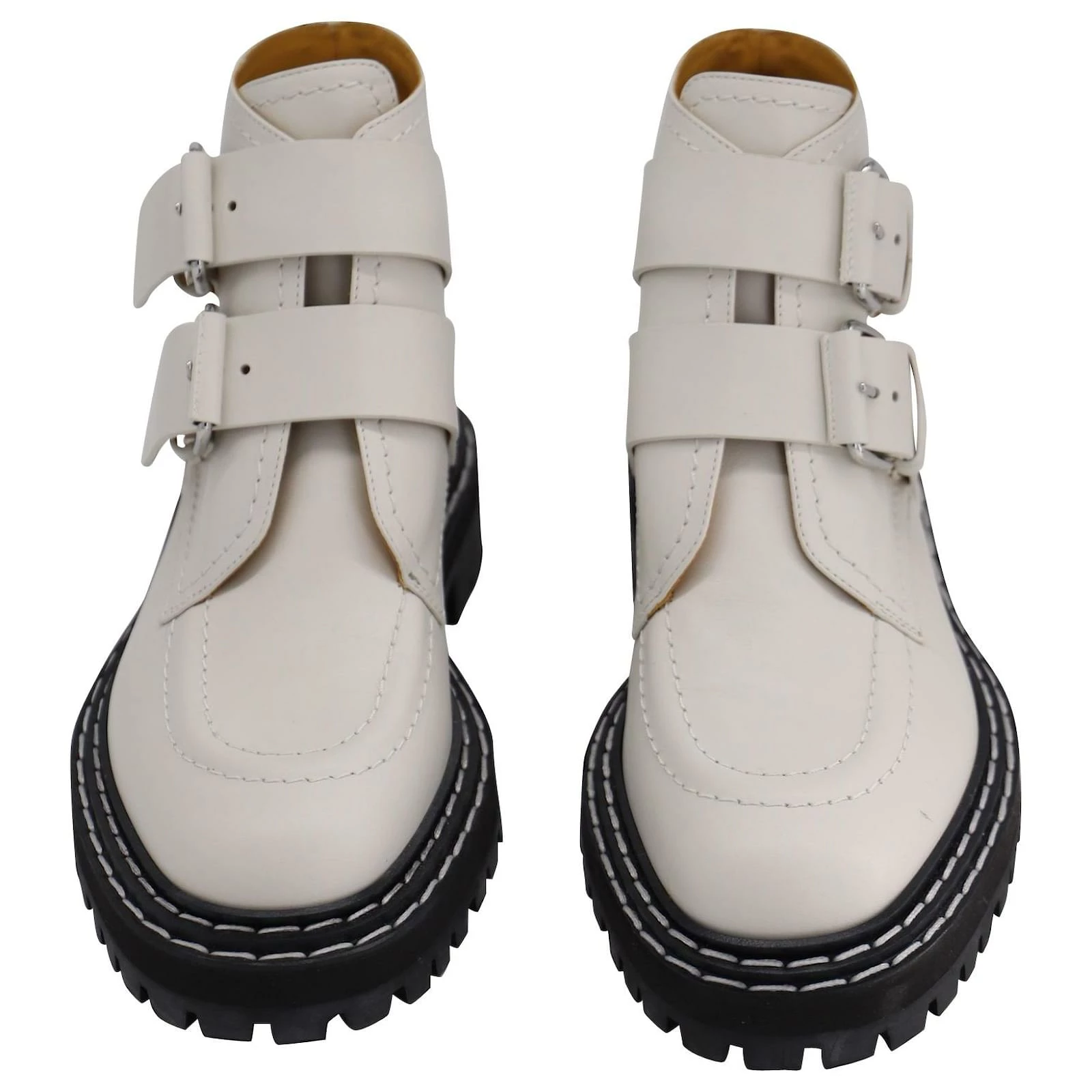 Proenza Schouler Proenza Schoule Lug Sole Buckle Boots In White Calf Leather Leather Cream 2 Proenza Schouler Proenza Schoule Lug Sole Buckle Boots In White Calf Leather Leather Cream - Image 2