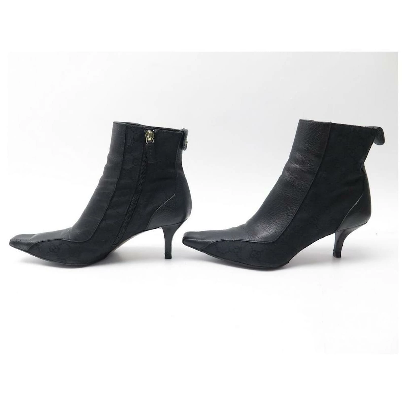 GUCCI SHOES MONOGRAM GG ANKLE BOOTS 133108 38 IT 39 EN LEATHER CANVAS SHOES Black 2 GUCCI SHOES MONOGRAM GG ANKLE BOOTS 133108 38 IT 39 EN LEATHER CANVAS SHOES Black - Image 2