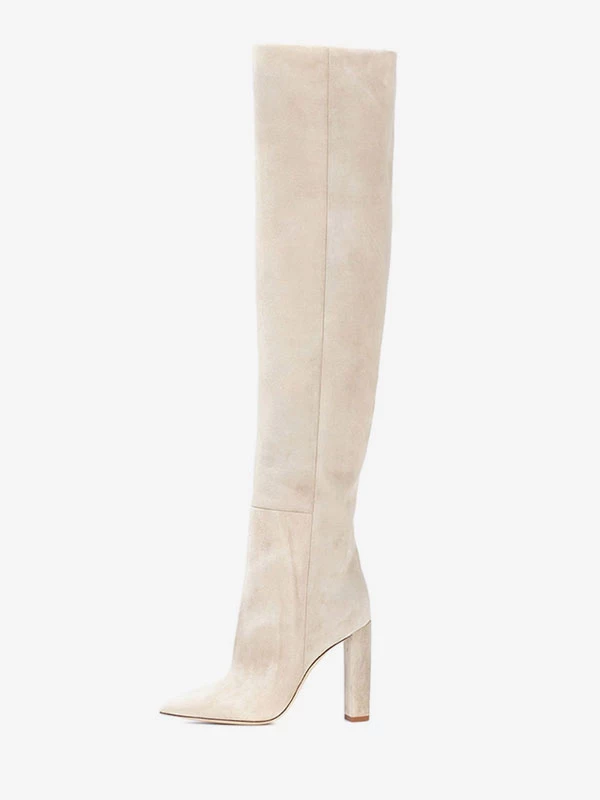 Thigh High Boots Suede Nap Pointed Toe Chunky Heel Over The Knee Boots US5-12.5 3 Thigh High Boots Suede Nap Pointed Toe Chunky Heel Over The Knee Boots US5-12.5 - Image 3