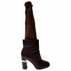 Chanel Sock Ankle Boots In Burgundy Leather Dark Red -winter shoes Sales 2023 530036 3