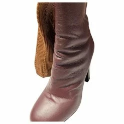 Chanel Sock Ankle Boots In Burgundy Leather Dark Red -winter shoes Sales 2023 530036 8