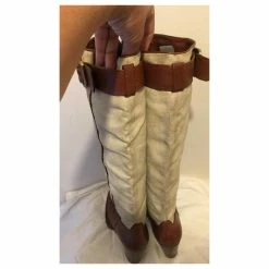 Barbara Bui Leather And Linen Riding Boots Brown Beige 10 Barbara Bui Leather And Linen Riding Boots Brown Beige -winter shoes Sales 2023 550636 4